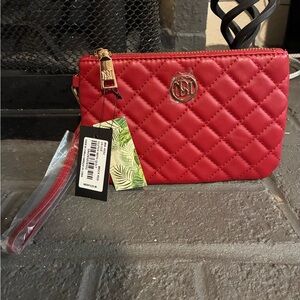 Badgley Mischka Red Quilted Wristlet with Silver Logo